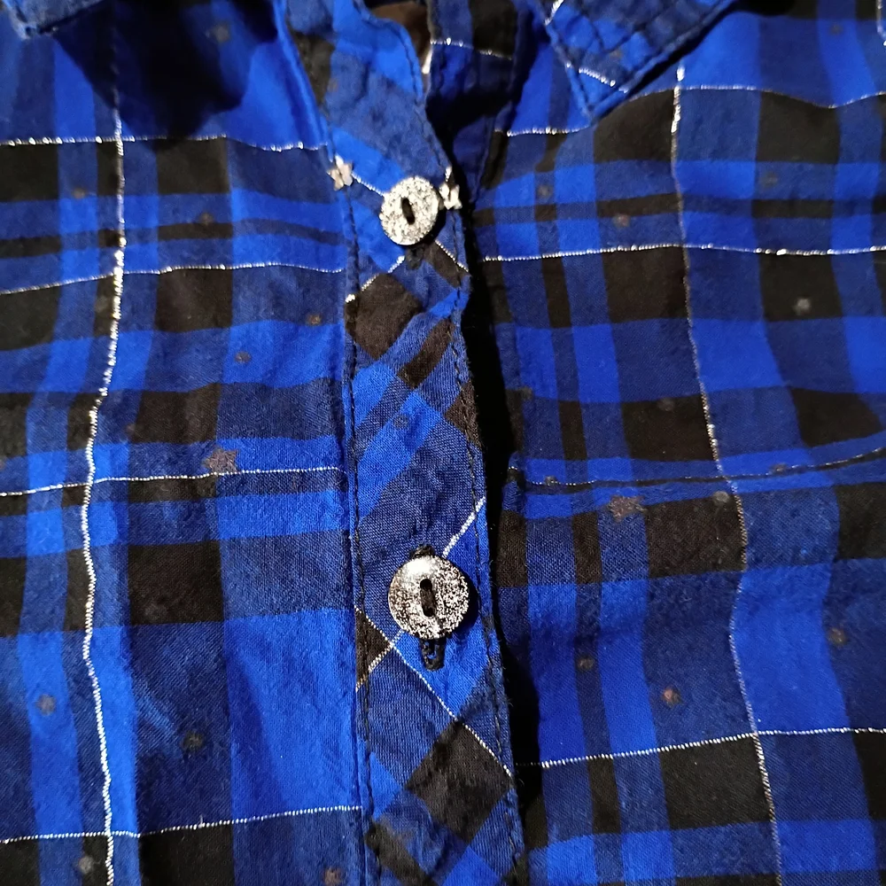 Fair Justice Girls Glittery Blue Star Plaid Long Sleeve Button‎ Up S/12 Cowgirl